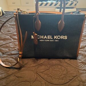 Michael Kors Denim and Brown Tote Bag